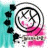 A pixelated animated buddy icon featuring a circular logo with pink and black elements on the left, four black flower-like shapes along the left edge, and bold text 'Blink 182' on the right against a white background.