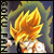 nine pixelated character frames with spiky yellow hair, white clothing, and green aura against dark backgrounds