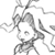 Pixelated grayscale static icon of a stylized character with flowing hair and abstract shapes, likely from an anime or game series, displayed on a transparent background.