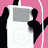 Six display a white MP3 player silhouette with changing background colors and one showing a dancing figure
