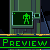 Pixel art animation of green humanoid figures in dark with repeated 'PREVIEW' text across horizontal bands
