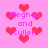 Pixelated pink background with red hearts and purple text reading "Meghan and Cullen" in multiple positions.