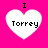 Four white heart shapes on a bright pink background, each containing the text "I Torrey" with black lettering.