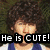 A pixelated image shows two people with text overlays reading "He is CUTE!" and "BURNIN' UP!" above a of smaller character icons