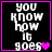 Pixelated text reads 'you know how it goes' with a pink heart animation on black background bordered by bright purple frame.