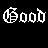 A contact sheet of 19 animated frames showing a text-based animation with alternating green and white 'Good' text on black background, partially displaying 'Charlotte' in white script below.