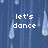 Pixelated blue background with falling raindrops and white text reading "let's dance in the rain" arranged across four sections of a contact sheet frame.