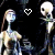 Animated contact sheet showing two frames of a pixelated character with long hair and skeletal features against black background, one frame featuring a heart symbol.