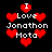Pixelated red hearts and white text reading "I Love Jonathon Mota" on a black background, with multiple heart shapes scattered throughout.