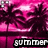 Animated pink tropical scene with palm trees and a pattern, featuring the word 'summer' in black text on a white background