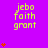 A static image with a bright purple background displays repeated yellow text 'jebo faith grant' and red heart symbols in a pattern