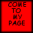 Red square with black text reading 'COME TO MY PAGE' in four identical arranged in a , each bordered by black lines