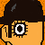 Pixelated character with orange skin and black hair holding a hand to their face, next to a clock showing 3:22 and an orange fruit below.