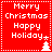 Red square icon with white dotted border displaying "Merry Christmas Happy Holiday" text and small tree symbols in four quadrants.