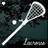 Pixelated icon shows a white lacrosse stick with netted head against dark teal background, two small white dots above the stick, and partial text at bottom right.