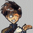 Pixelated character with brown hair and white eyes gestures with right hand against gray background, next to black with white text