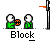 Pixelated animation of two green figures with white heads blocking a basketball hoop, showing sequential actions like passing and shooting the ball.