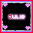 Six identical square arranged in a , each with black background and pink heart corners