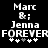 Pixelated text displays 'Marc &; Jenna FOREVER' with heart symbols below, showing animation changes in the fourth and fifth hearts.