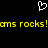 A black background displays a white pixelated heart symbol above yellow text reading 'ams rocks!ams rocks!' in a repeating pattern.