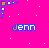 Pixelated pink background with white dots, blue and orange text reading 'Jenn', corner square patterns changing between frames.