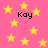 Pink background with yellow stars and four instances of the text 'Kay' in black pixelated font.