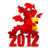 Red pixelated dragon with blue eyes and white horns stands above red '2012' text on gray background.
