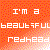 Pixelated image of a woman with orange hair holding an orange sign reading "I'M A BEAUTIFUL REDHEAD" and standing below text that says "see?"