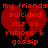 Red pixelated text and broken heart symbol on black background with repeated phrase about friends and rumors.