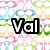 Pixelated icon with 'Val' text and '<3' symbol over colorful infinity-patterned background.