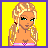 Pixel art contact sheet showing three frames of an animated icon featuring a cartoon woman in various outfits with pink text reading "Waing for my prince to come..." on yellow backgrounds.