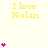 Yellow text "I love Nolan" repeats across a pale yellow background with pink heart symbols appearing in vertical stacks of one to five hearts.