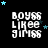 Pixelated text 'BOYSS LIKEE JIMSS' in white on black background with scattered blue and dark blue stars, animated star positions across frames.