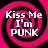 Four identical animated frames of a pink and black spiral background with white text reading "Kiss Me I'm PUNK" arranged in a 2x2 contact sheet.