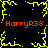 Pixelated yellow border with red text 'HarryR38' repeated four times on black background, no visible animation changes.