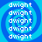 Four identical blue spiral patterns with repeated white text "dwight" arranged in a on a solid blue background