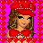 Pixel art contact sheet showing two frames of a female character in red lingerie and boots against a pink heart-patterned background with gray transparency area.