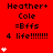 Red background with repeated text "Heather+ Cole =Bffs 4 life!!!!!!!" and white heart symbols in varying quantities across three