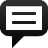Black speech bubble icon with two horizontal lines inside a light gray rectangle on a gray background.