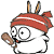 Two pixelated cartoon characters with red headbands and brown props, one with wide eyes and the other with closed eyes.