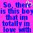 Pixelated blue text on bright pink background with a white heart cursor overlay, repeating the phrase "So, there is this boyis that im totally in love with" in two
