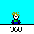 Pixelated character with spiky yellow hair and blue shirt stands against cyan background, displaying multiple poses including arms at sides, crossed, and raised.