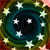 Four identical circular icons arranged in a , each featuring a swirling dark blue center surrounded by concentric rings of green and yellow, with white stars scattered across the surface