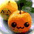 Pixelated fruit characters with expressive faces, text overlays, and a stick figure drawing in a