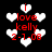 Animated icon with red text 'i love kelly 2-1-08' surrounded by white hearts on black background, showing heart and text animation changes.