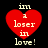 Red heart-shaped icon with pixelated text reading 'im a loser in love!' on black background, showing animation changes