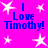 Bright pink background with white star shapes and blue text reading "I Love Timothy!" repeated in four quadrants.