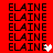Red background with repeated black text 'ELAINE' in a , featuring two pixelated hearts—one white and one pink—appearing at different positions across frames