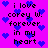Pixelated text on a bright purple background with scattered blue hearts, displaying 'i love corey w. forever in my heart' in black block letters.
