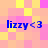 Pixelated blue text 'lizzy<3' repeated four times on a pastel checkered background of pink, yellow, and orange squares.